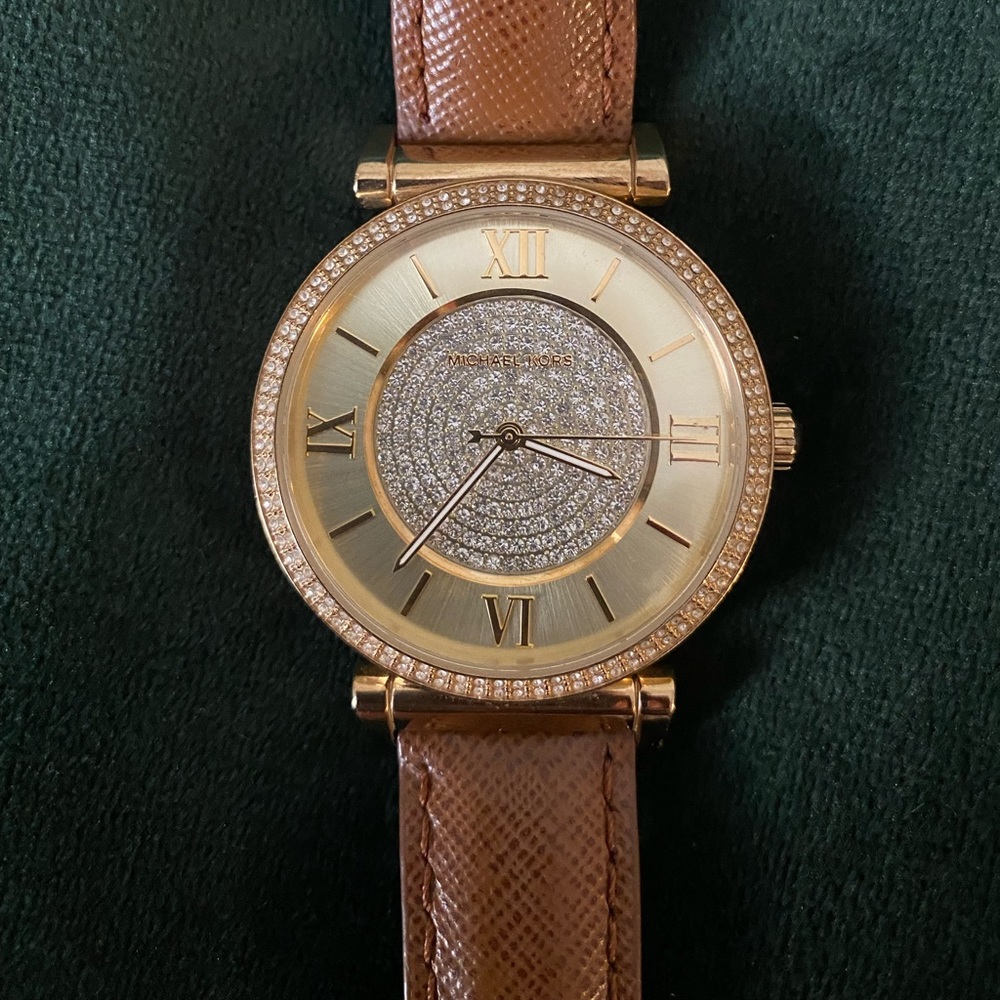 Michael Kors Leather and Gold Watch